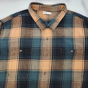 Green Tan Plaid Flannel Shirt Mens 5XB Work Pockets Cabin Outdoor Lumberjack